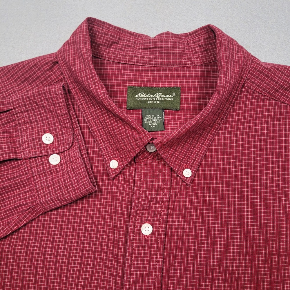 Eddie Bauer Mens XXL Red Plaid Button Down Long Sleeve Cotton Shirt D4467352